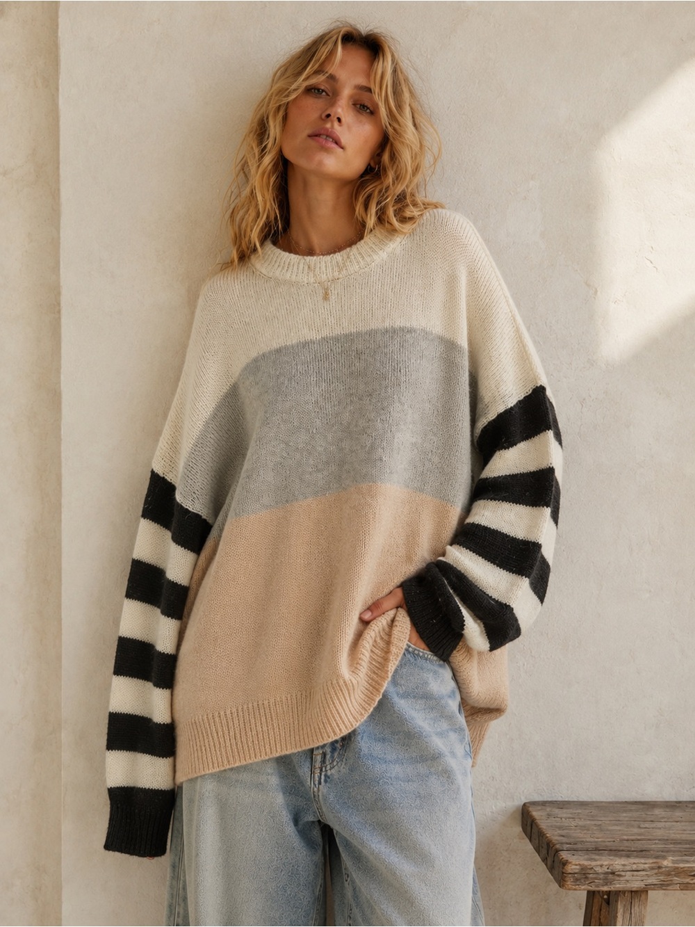 AllSaints Nicoli Jumper Colorblock Stripes Mohair Blend Sweater Size M